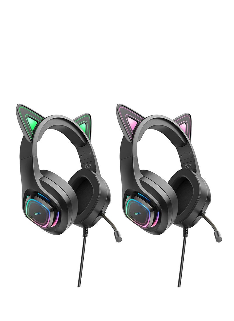 hoco. W107 Cute Cat Luminous Cat Ear Gaming Headphones – Bluetooth 5.3, Fun LED Lighting, and Comfortable Fit