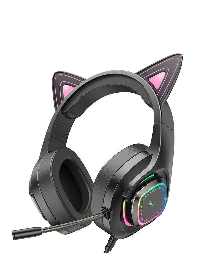 hoco. W107 Cute Cat Luminous Cat Ear Gaming Headphones – Bluetooth 5.3, Fun LED Lighting, and Comfortable Fit