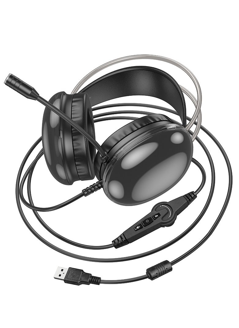 hoco.  W109 Plus Rich USB 7.1 Channel Gaming Headphones – Surround Sound, Omnidirectional Microphone, Dual Audio Port Support, 50mm Drivers, Dynamic Lighting, and Immersive Sound