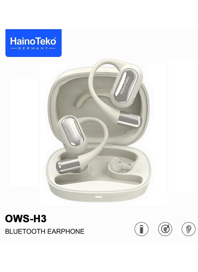 HT-OWSH3 OpenFit Bluetooth Earphones With High Quality Sound Super Clear Mic and Touch Controls White