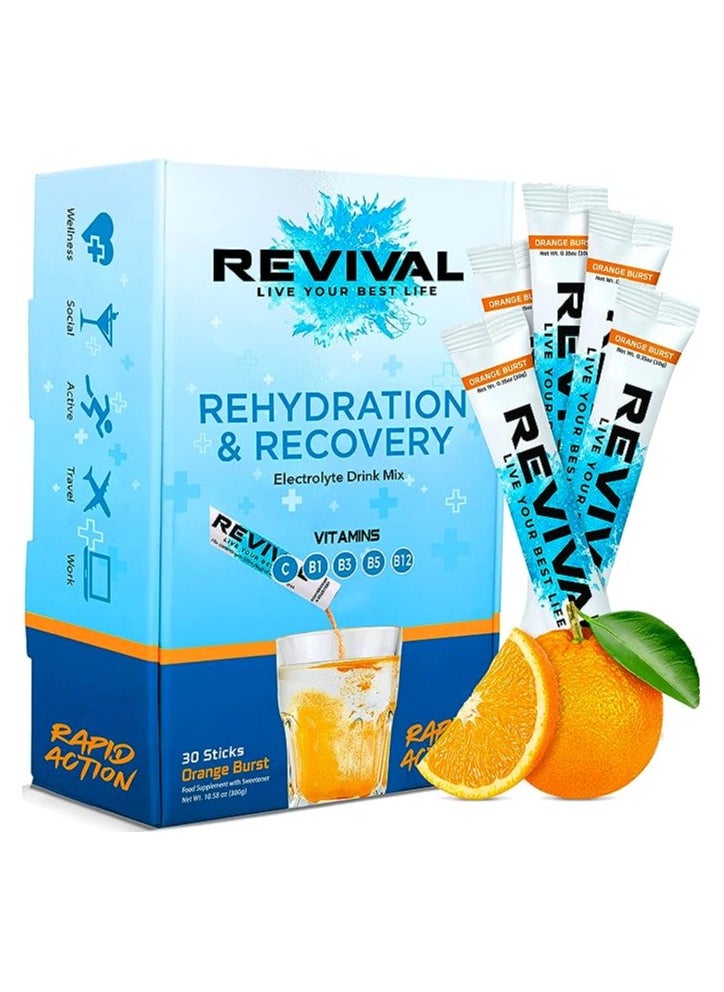 Revival Rapid Rehydration Electrolytes Powder Orange Burst 30 Sachet