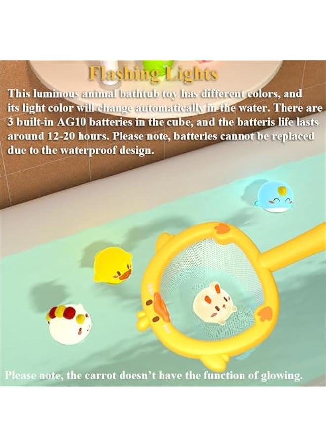 Glowing Fishing Bath Toy, Glowing Animal Ball Tub Toy Light-p Bathtub Toy Luminous Animal Floating Toy Tub Fishing Game Bath Toy Tub Basketball Hoop Toy (3PCS Glowing Animal Balls-2)