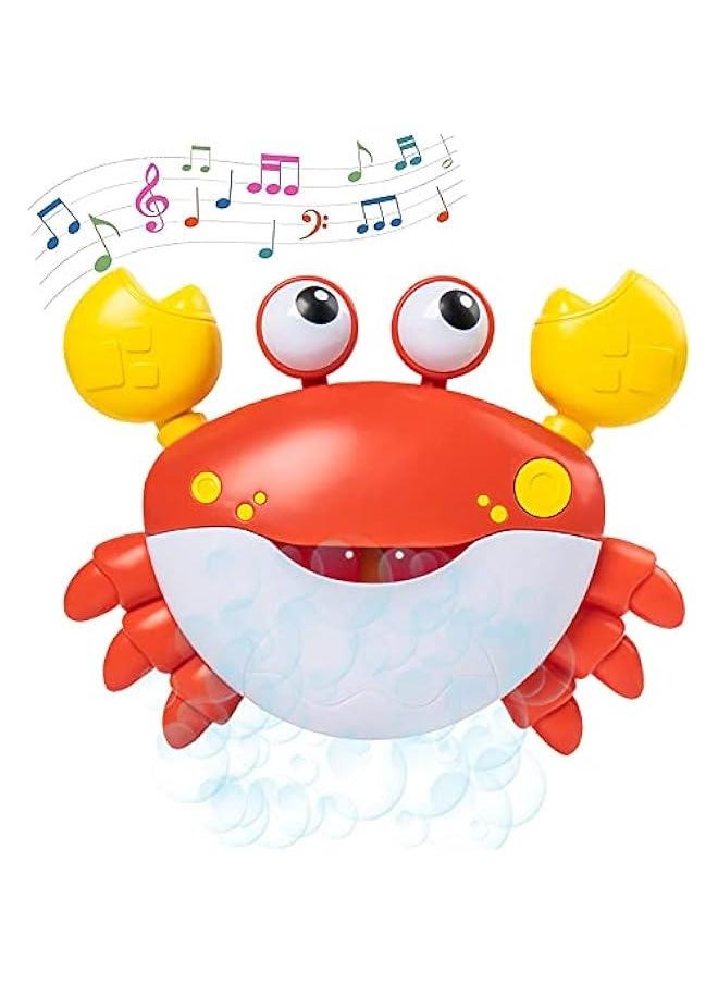 Bath Toy Bubble Maker, Electric Bathtub Bubble Machine Cartoon Crab Bubble Blower Tub Bubble Maker Crab Bath Toy with Music and Vacuum Suction Cups (Red)