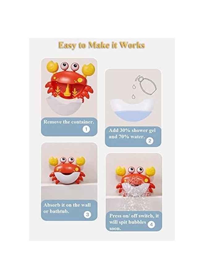 Bath Toy Bubble Maker, Electric Bathtub Bubble Machine Cartoon Crab Bubble Blower Tub Bubble Maker Crab Bath Toy with Music and Vacuum Suction Cups (Red)