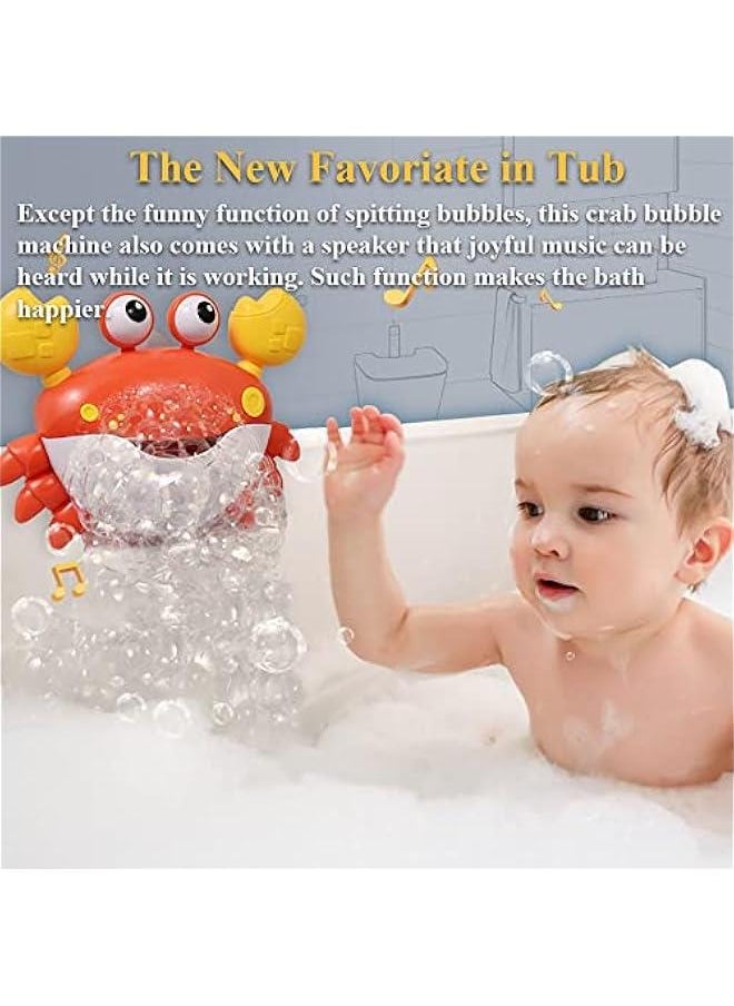 Bath Toy Bubble Maker, Electric Bathtub Bubble Machine Cartoon Crab Bubble Blower Tub Bubble Maker Crab Bath Toy with Music and Vacuum Suction Cups (Red)