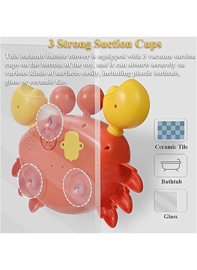 Bath Toy Bubble Maker, Electric Bathtub Bubble Machine Cartoon Crab Bubble Blower Tub Bubble Maker Crab Bath Toy with Music and Vacuum Suction Cups (Red)