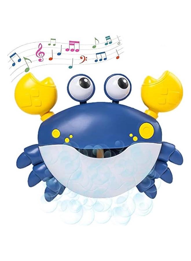 Bath Toy Bubble Maker, Electric Bathtub Bubble Machine Cartoon Crab Bubble Blower Tub Bubble Maker Crab Bath Toy with Music and Vacuum Suction Cups (Blue)