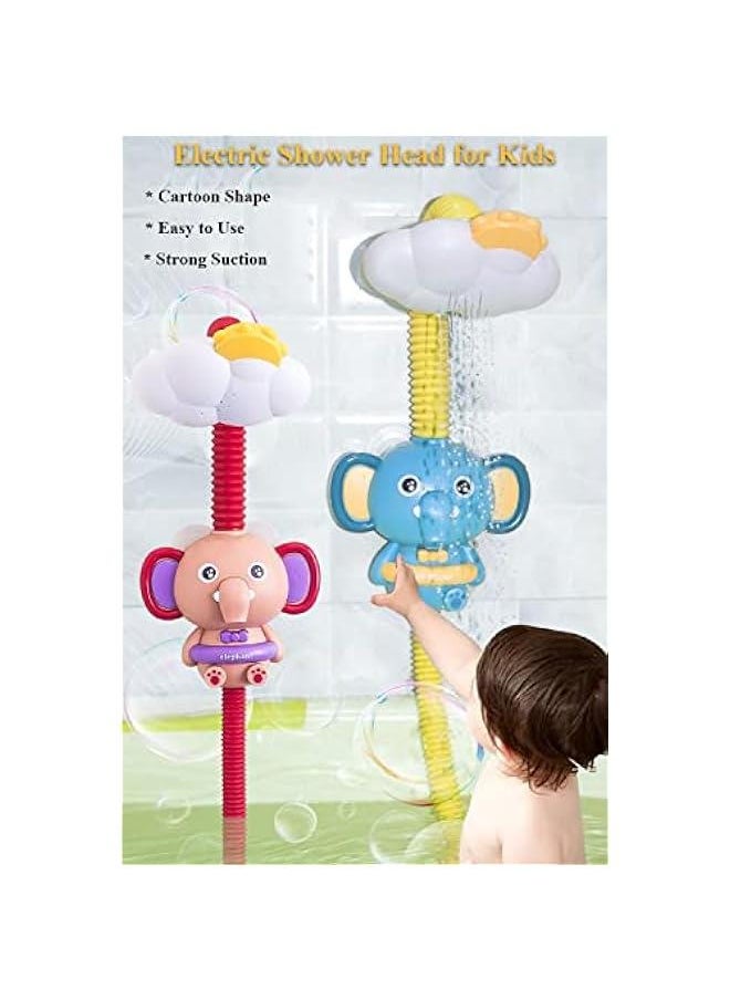 Bathtub Shower Head Toy, Elephant Electric Shower Sprinkler Toy for Kids Tub Shower Head Electric Water Pump Bath Toy Toddlers Hand Shower Sprinkler Bathtub Toy with 3 Suction Cups (Pink)