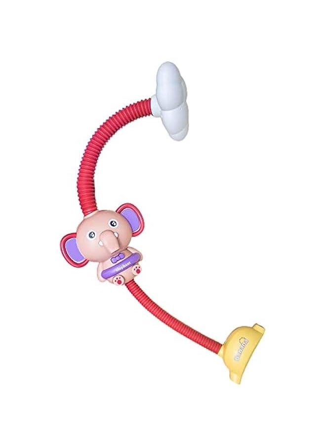 Bathtub Shower Head Toy, Elephant Electric Shower Sprinkler Toy for Kids Tub Shower Head Electric Water Pump Bath Toy Toddlers Hand Shower Sprinkler Bathtub Toy with 3 Suction Cups (Pink)