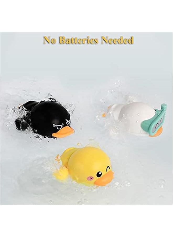 2PCS Ducks Bathtub Toy for Babies, Swimming Duckling Windup Duck Bath Toy Floating Water Toy Clockwork Swimming Duck for Boys and Girls (Black+Yellow)