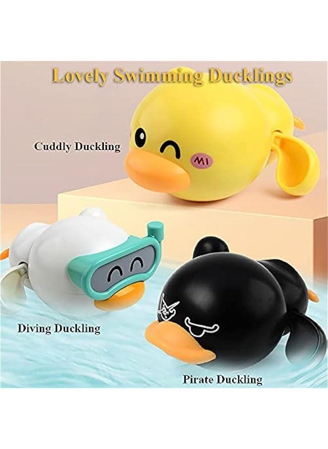 2PCS Ducks Bathtub Toy for Babies, Swimming Duckling Windup Duck Bath Toy Floating Water Toy Clockwork Swimming Duck for Boys and Girls (Black+Yellow)