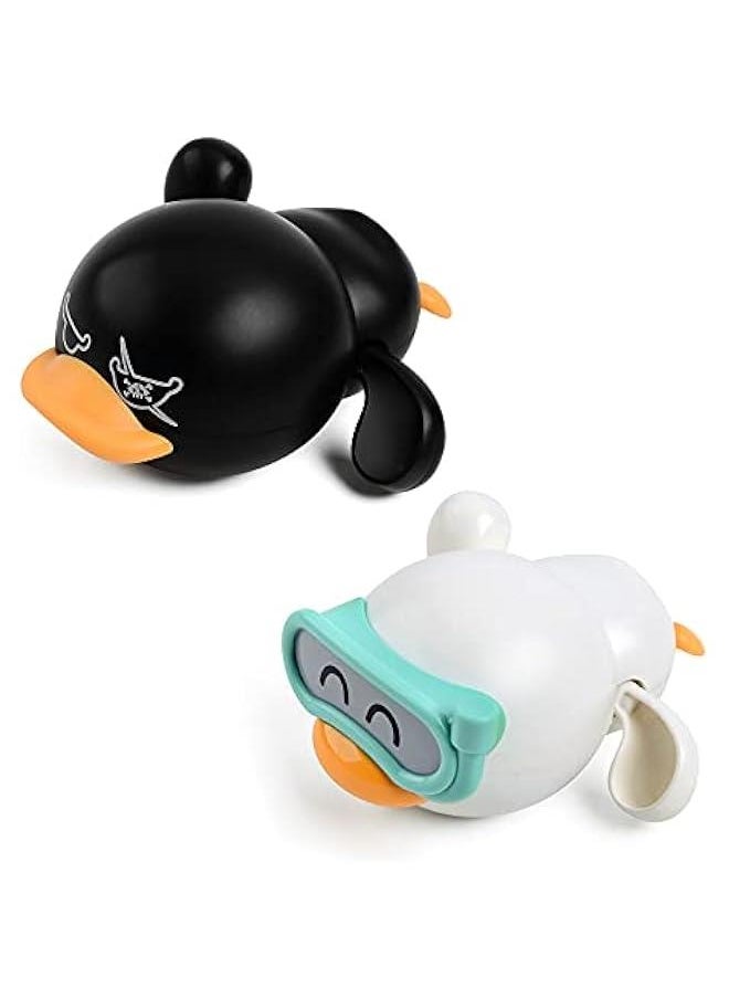 2PCS Ducks Bathtub Toy for Babies, Swimming Duckling Windup Duck Bath Toy Floating Water Toy Clockwork Swimming Duck for Boys and Girls (White+Black)