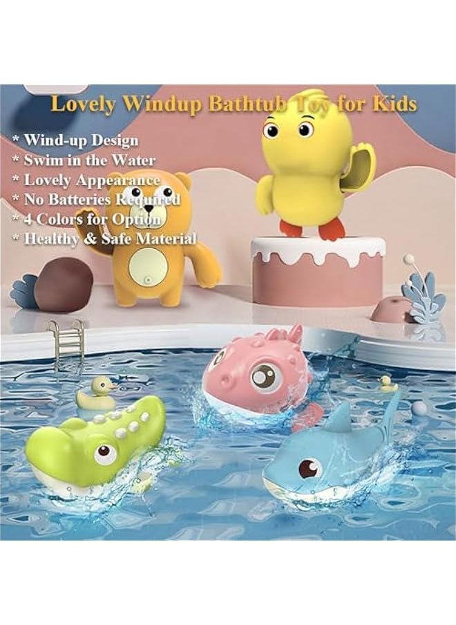 4PCS Wind-up Bath Toy Set, Wind-up Duck Water Toy Clockwork Swimming Shark Tub Toy Bathtub Crocodile Floating Toy Bear Bathtub Toy Pufferfish Pool Toy (Pufferfish)