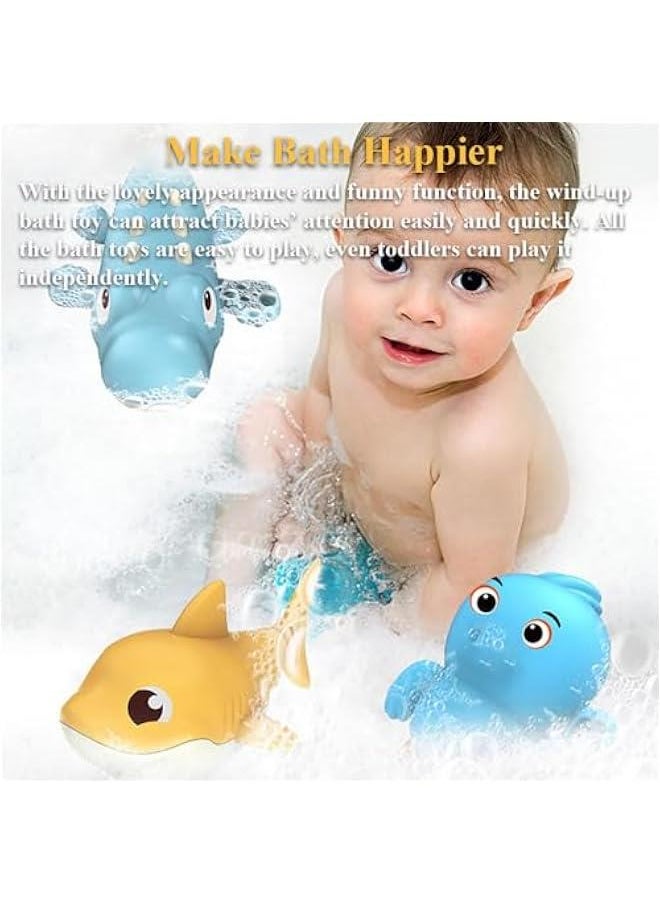 4PCS Wind-up Bath Toy Set, Wind-up Duck Water Toy Clockwork Swimming Shark Tub Toy Bathtub Crocodile Floating Toy Bear Bathtub Toy Pufferfish Pool Toy (Pufferfish)