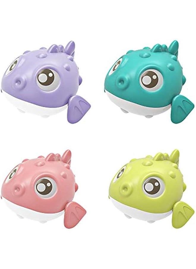 4PCS Wind-up Bath Toy Set, Wind-up Duck Water Toy Clockwork Swimming Shark Tub Toy Bathtub Crocodile Floating Toy Bear Bathtub Toy Pufferfish Pool Toy (Pufferfish)