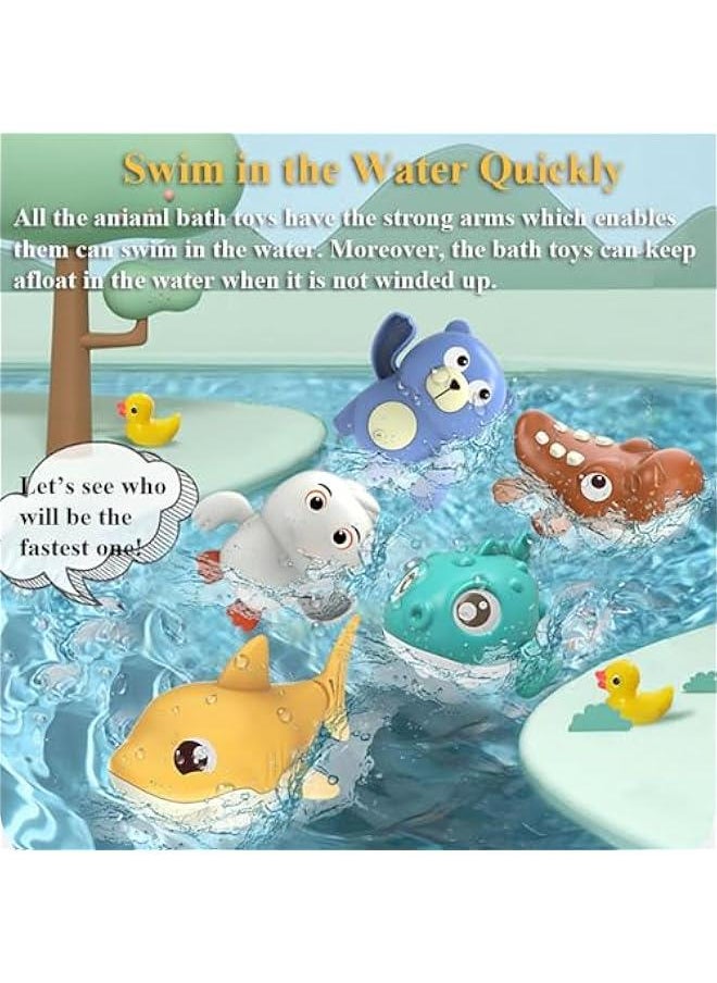 4PCS Wind-up Bath Toy Set, Wind-up Duck Water Toy Clockwork Swimming Shark Tub Toy Bathtub Crocodile Floating Toy Bear Bathtub Toy Pufferfish Pool Toy (Pufferfish)