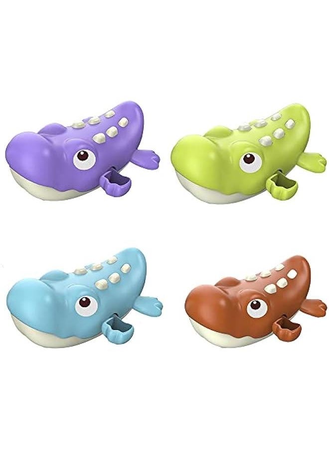 4PCS Wind-up Bath Toy Set, Wind-up Duck Water Toy Clockwork Swimming Shark Tub Toy Bathtub Crocodile Floating Toy Bear Bathtub Toy Pufferfish Pool Toy (Crocodile)