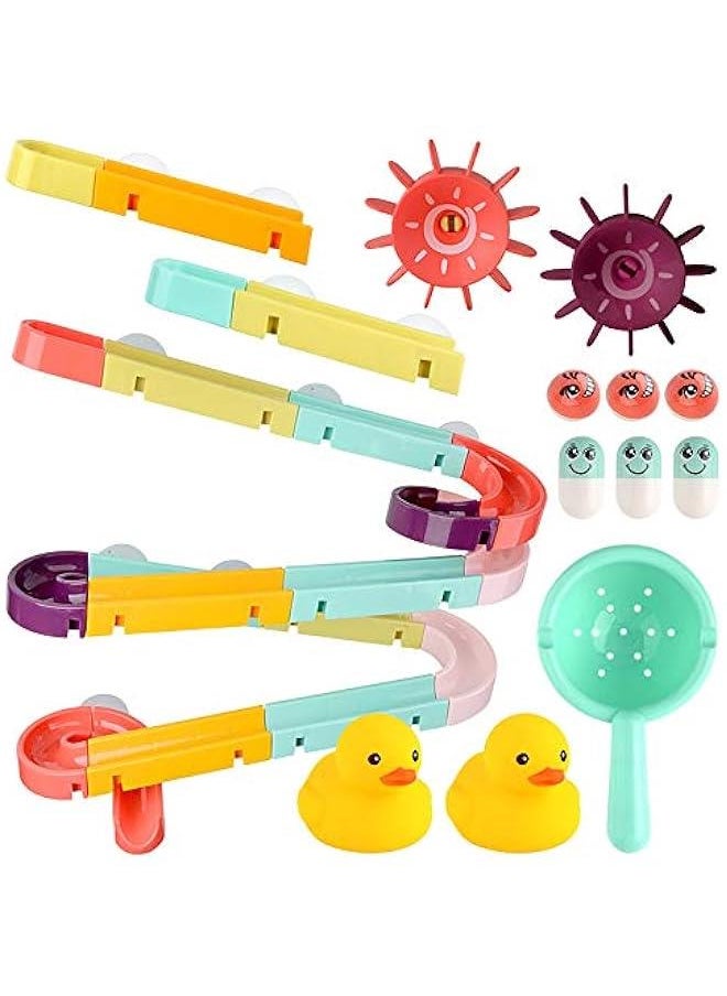 Bath Toy Bathtub Waterfall Track Stick to Wall Kids DIY Water Slide Waterfall Piple Tub Take Apart Bathtub Toy Set with Ball Capsule Duckling Spinning Wheel (44PCS)