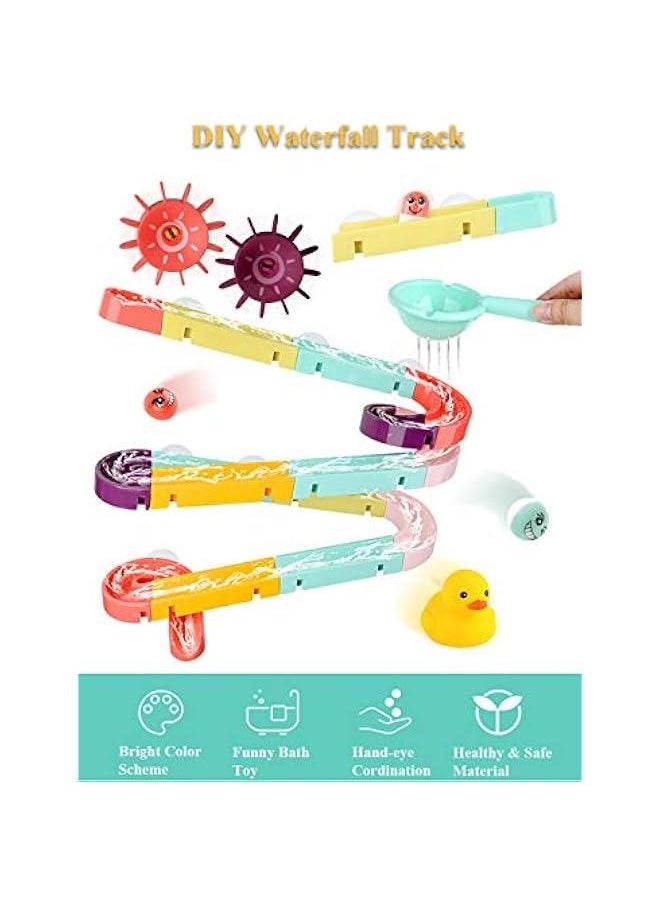 Bath Toy Bathtub Waterfall Track Stick to Wall Kids DIY Water Slide Waterfall Piple Tub Take Apart Bathtub Toy Set with Ball Capsule Duckling Spinning Wheel (44PCS)