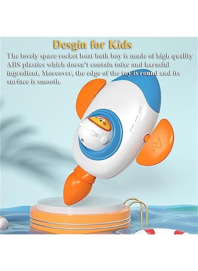 Wind-up Spacecraft Bath Toy, Cool Space Rocket Boat Water Toy Wind up Space Ship Bathtub Toy Racing Car Tub Toy Rocket Craft Bath Toy (Blue+Orange)