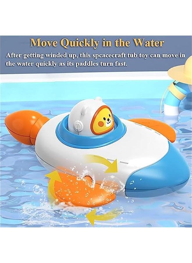 Wind-up Spacecraft Bath Toy, Cool Space Rocket Boat Water Toy Wind up Space Ship Bathtub Toy Racing Car Tub Toy Rocket Craft Bath Toy (Blue+Orange)