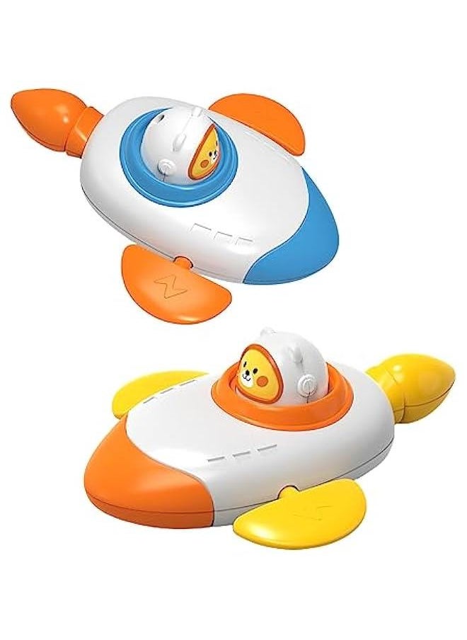 Wind-up Spacecraft Bath Toy, Cool Space Rocket Boat Water Toy Wind up Space Ship Bathtub Toy Racing Car Tub Toy Rocket Craft Bath Toy (Blue+Orange)