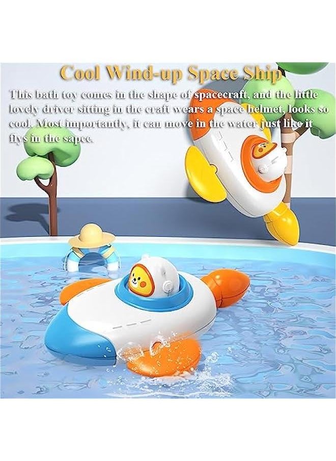 Wind-up Spacecraft Bath Toy, Cool Space Rocket Boat Water Toy Wind up Space Ship Bathtub Toy Racing Car Tub Toy Rocket Craft Bath Toy (Blue+Orange)