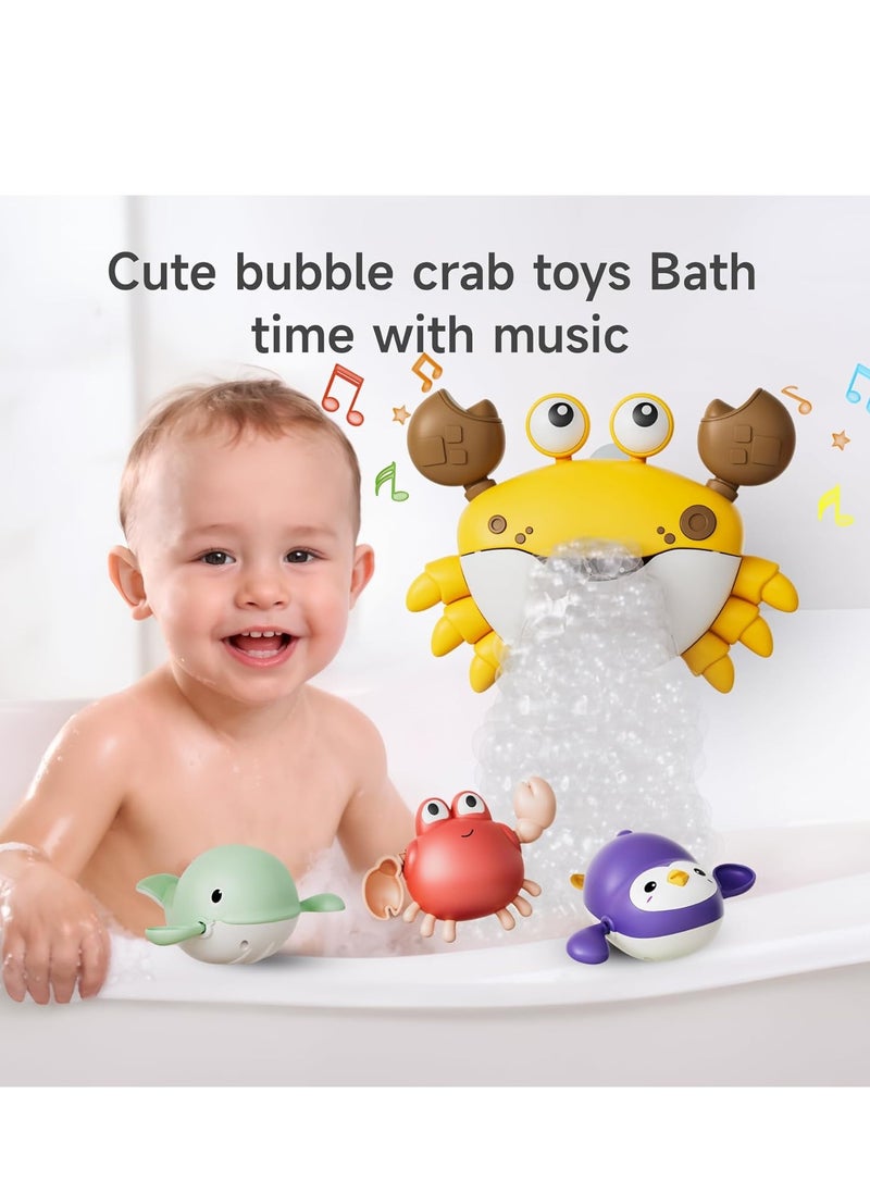 Crab Bubble Machine Bath Toy with 3 Pack Wind-up Poor Toys, Automatic Bubble Maker Baby Bath Toys, Blow Bubbles and Plays Children’s Songs, Birthday Gift for Kids