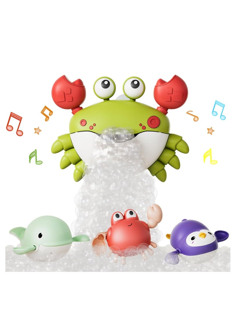 Crab Bubble Machine Bath Toy with 3 Pack Wind-up Poor Toys, Automatic Bubble Maker Baby Bath Toys, Blow Bubbles and Plays Children’s Songs, Birthday Gift for Kids