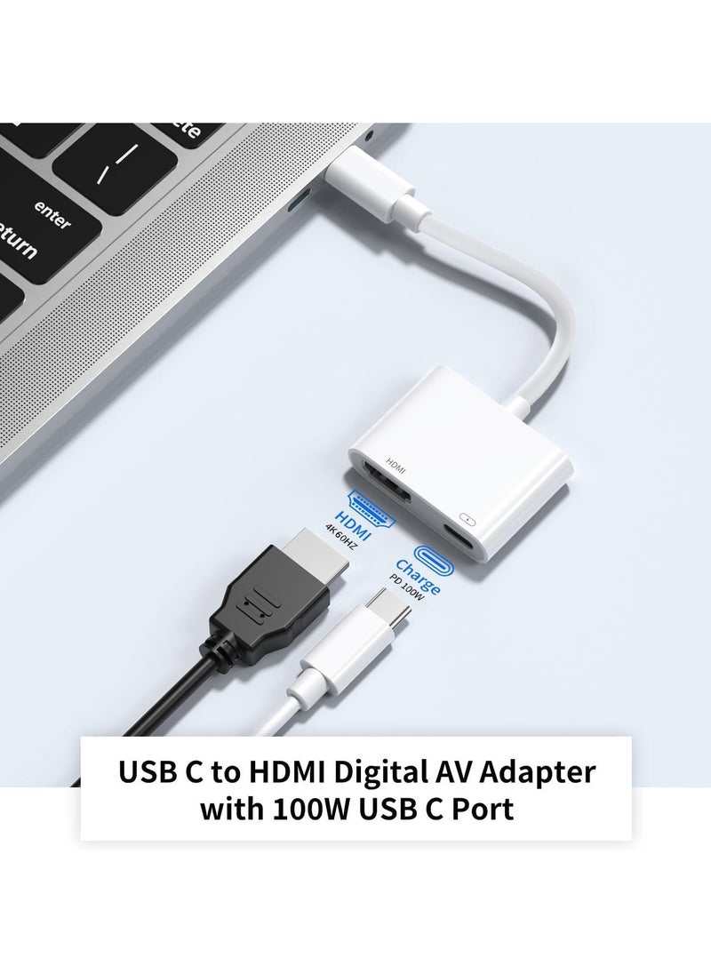 USB-C to HDMI Adapter 4K@60Hz for iPhone 15 MacBook Pro Air iPad Pro, USB 3.1 Type C Digital AV HDMI 2.0 Cord Compatible with Samsung Galaxy S23/S22, Pixelbook, XPS and More