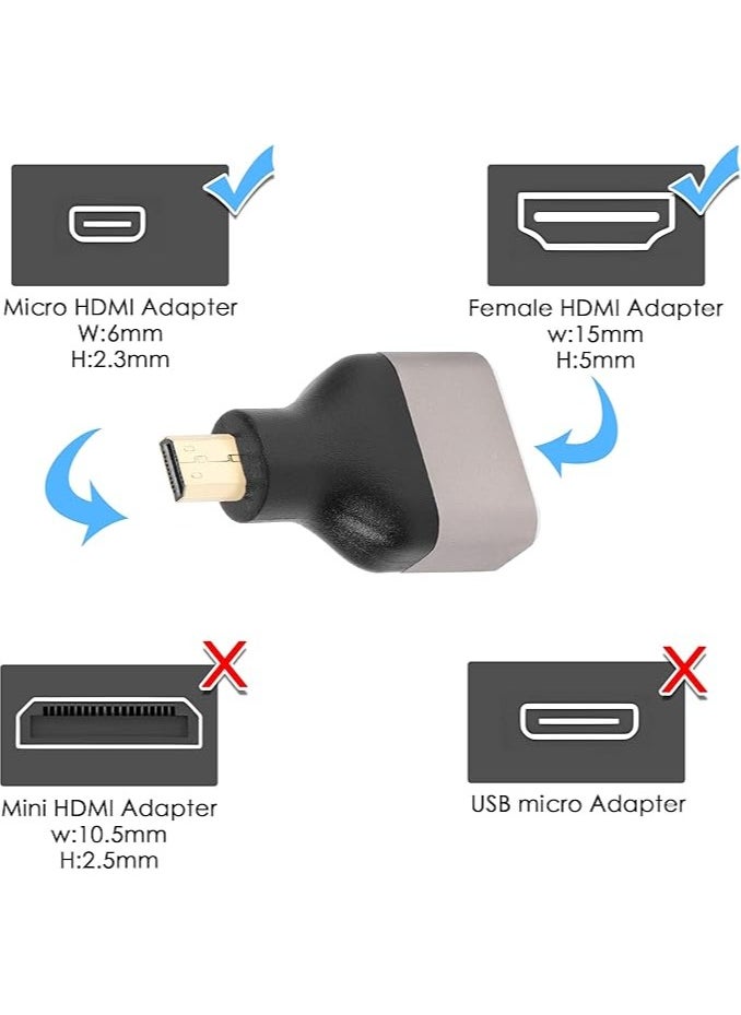 2 Pack 8k Micro HDMI to HDMI Adapter, Micro HDMI Male to HDMI A Female, Standard Micro HDMI Adapter 2.1 Version, Support 8K@60Hz/4K@120Hz HDR ARC, Compatible for Camera, DSLR, Tablet