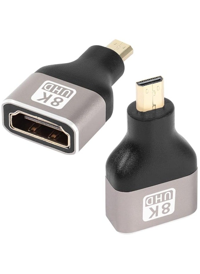 2 Pack 8k Micro HDMI to HDMI Adapter, Micro HDMI Male to HDMI A Female, Standard Micro HDMI Adapter 2.1 Version, Support 8K@60Hz/4K@120Hz HDR ARC, Compatible for Camera, DSLR, Tablet