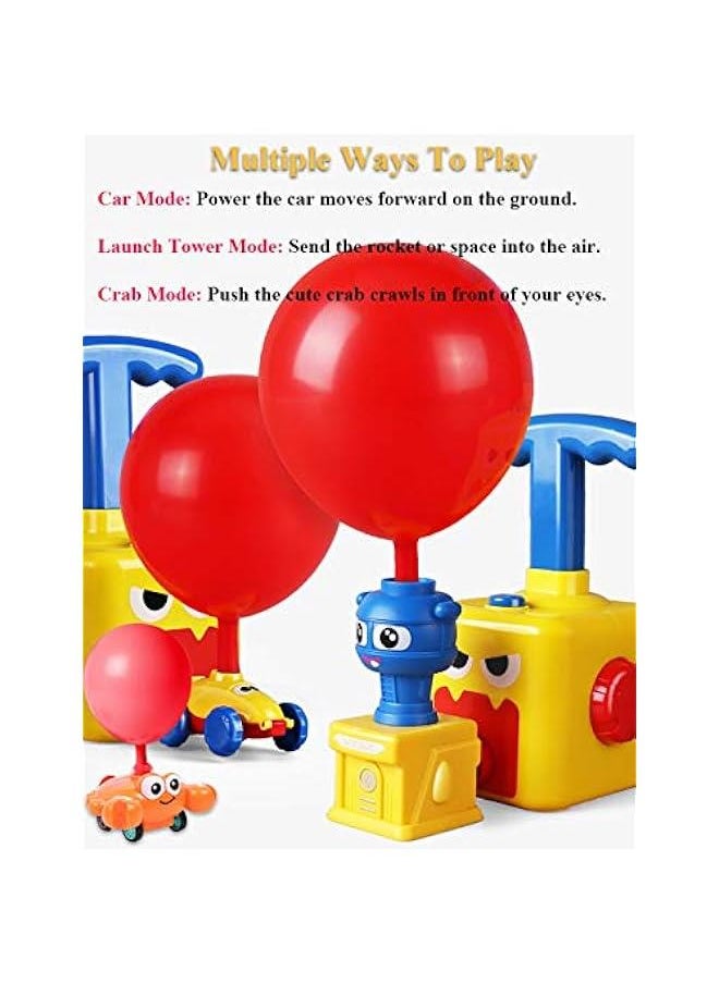 Balloon Powered Car Balloon Launch Toy Inertial Power Vehicle Toy Air Powered Racer Launcher Spaceman Rocket Cute Crab STEM Toy for Kids with 12 Balloons and Blue Launch Tower (Monster)