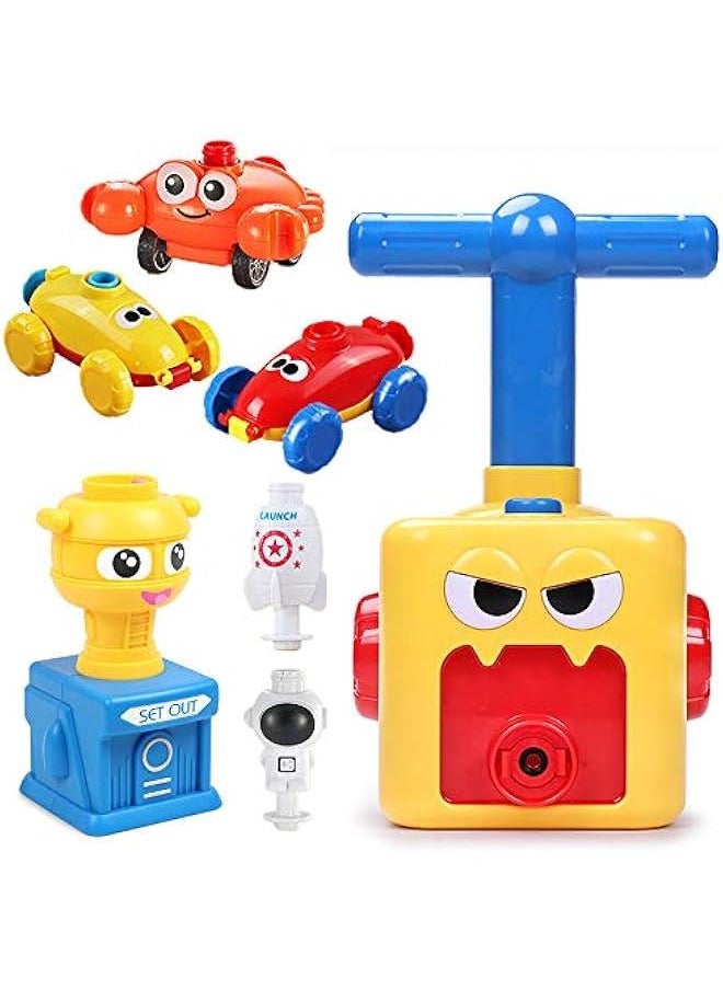 Balloon Powered Car Balloon Launch Toy Inertial Power Vehicle Toy Air Powered Racer Launcher Spaceman Rocket Cute Crab STEM Toy for Kids with 12 Balloons and Blue Launch Tower (Monster)