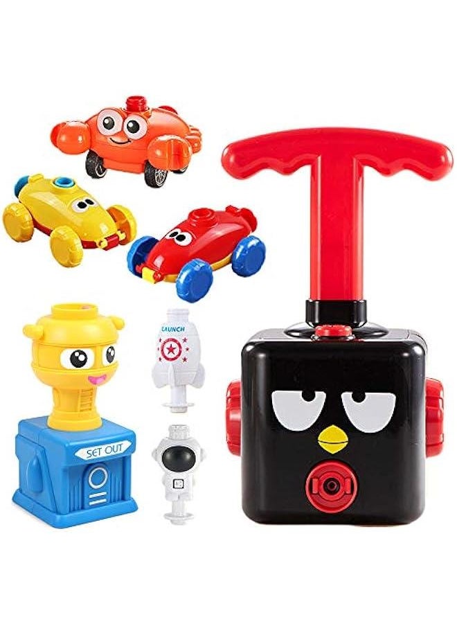 Balloon Powered Car Balloon Launch Toy Inertial Power Vehicle Toy Air Powered Racer Launcher Spaceman Rocket Cute Crab STEM Toy for Kids with 12 Balloons and Blue Launch Tower (Black Bird)