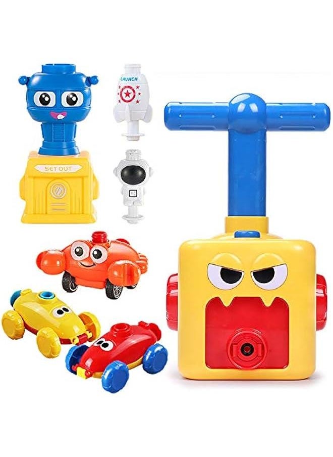 Balloon Powered Car Balloon Launch Toy Inertial Power Vehicle Toy Air Powered Racer Launcher Spaceman Rocket Cute Crab STEM Toy for Kids with 12 Balloons and Yellow Launch Tower (Monster)