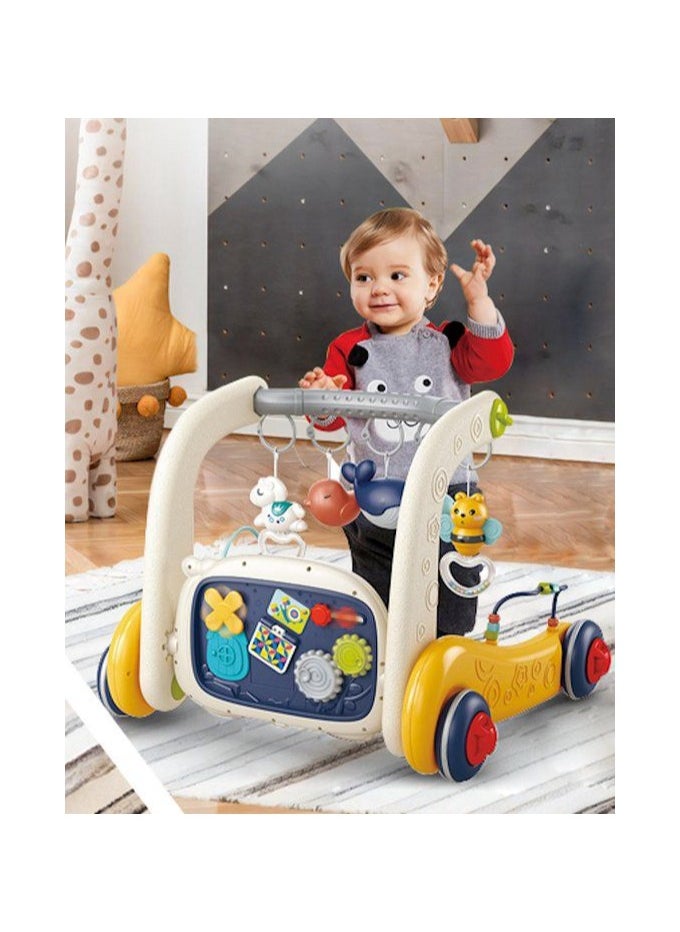 Baby Walker with Play Mat & Adjustable Handle, Fun Interactive Baby Walker, 3 Height Levels, Musical Toys & Play Features, Safe and Comfortable for Babies