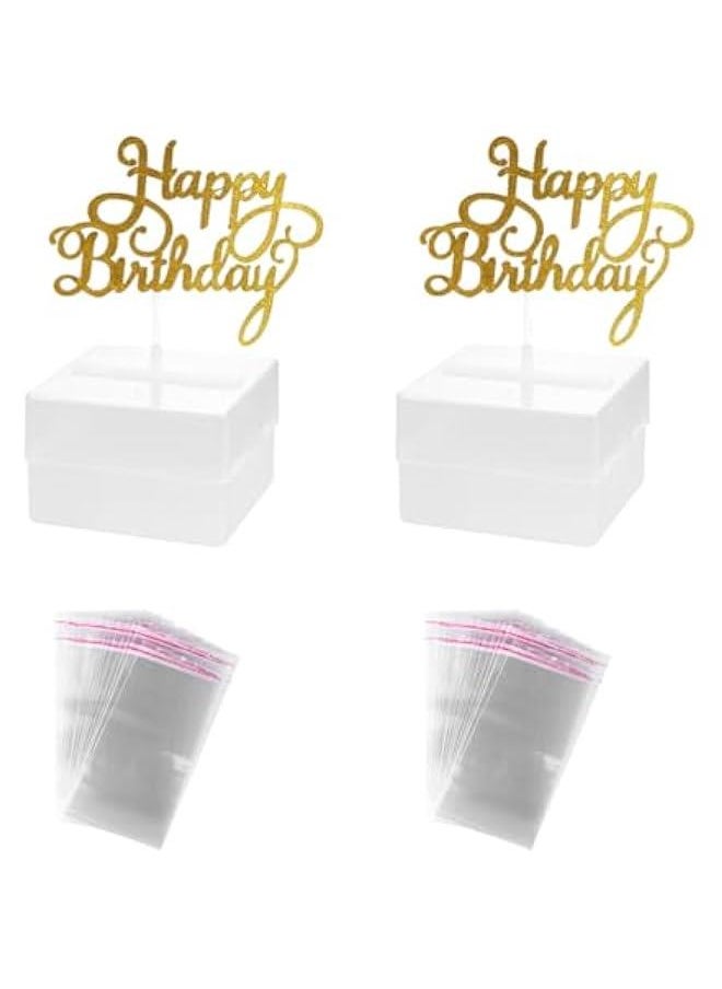 Birthday Dessert Pick Cake Money Case Topper 2 Set Box Cake Money Box Birthday Cake Plastic Decorations Happy Birthday Cake Cake Money Case Decoration