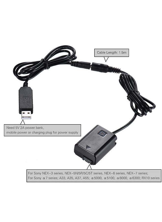 NP-FW50 Dummy Battery and DC Power Bank, USB Adapter Cable, Replacement for AC-PW20 for Sony NEX-3/5/6/7 Series A33 A37 A35 A55 a7 a7R a7II A6000 A6300