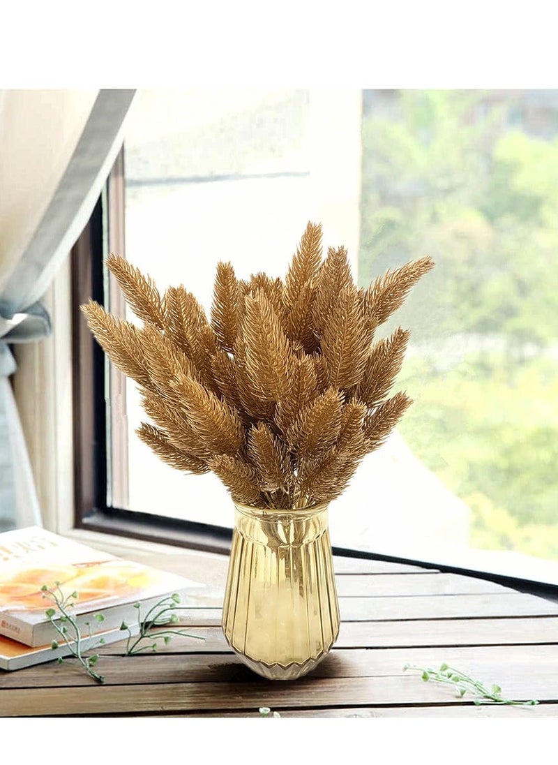 Artificial Gold Leaves Plants - Plastic Fake Grass Faux Shrubs for Home Indoor Outdoor Garden Wedding Festival Decoration Hall Table Planter Filler (Golden Pinecone 2 Pack)