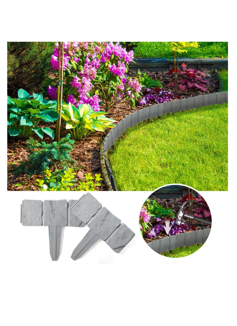 Garden Edging Border, 25 Pcs Garden Landscape Edging Borders, Plastic Garden Fence Edging, Interlocking Landscaping Edging, Imitation Stone Effect Grey Fence, for DIY Outdoor Patio Balcony Yard