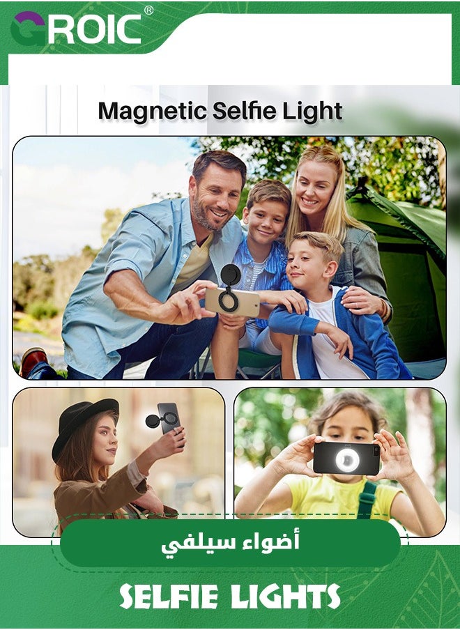 Selfie Light for Phone, Rechargeable Magnetic Fill Light, Adjusted 3 Light Modes 180° Flip Ring Light for Makeup, Video, TikTok, Vlog, Travel Photography, Compatible with iPhone and Android