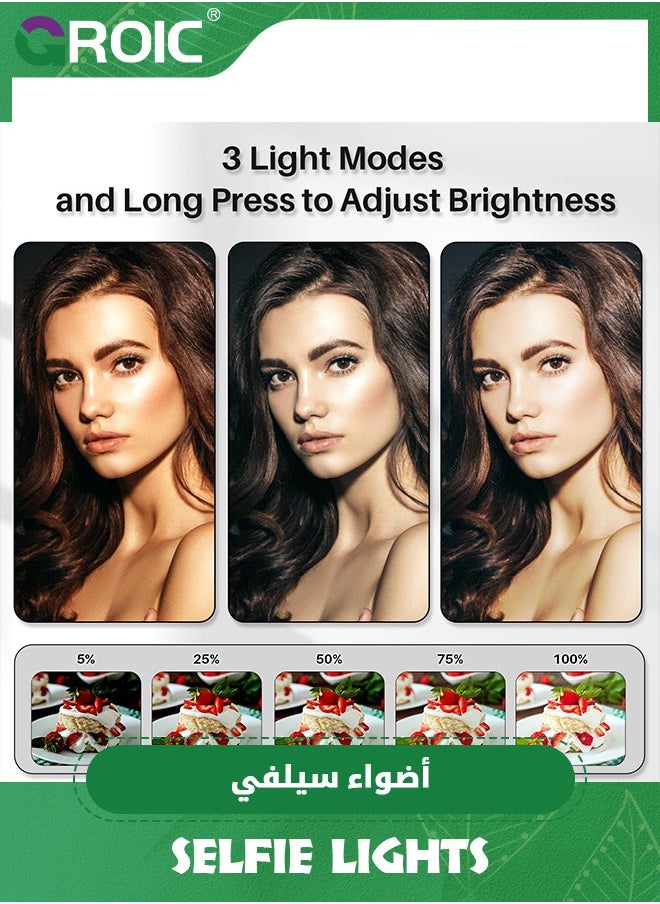 Selfie Light for Phone, Rechargeable Magnetic Fill Light, Adjusted 3 Light Modes 180° Flip Ring Light for Makeup, Video, TikTok, Vlog, Travel Photography, Compatible with iPhone and Android