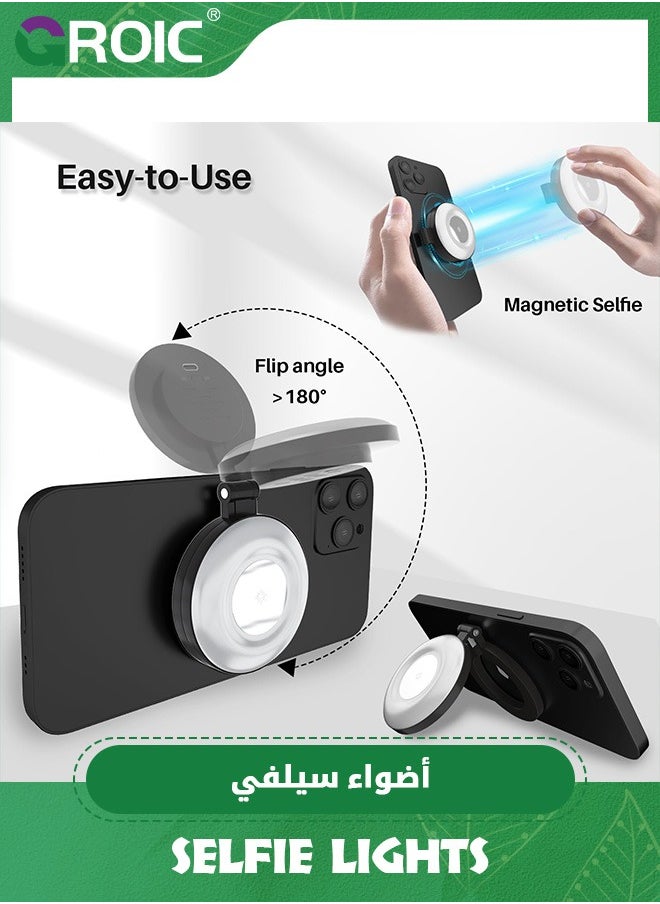 Selfie Light for Phone, Rechargeable Magnetic Fill Light, Adjusted 3 Light Modes 180° Flip Ring Light for Makeup, Video, TikTok, Vlog, Travel Photography, Compatible with iPhone and Android