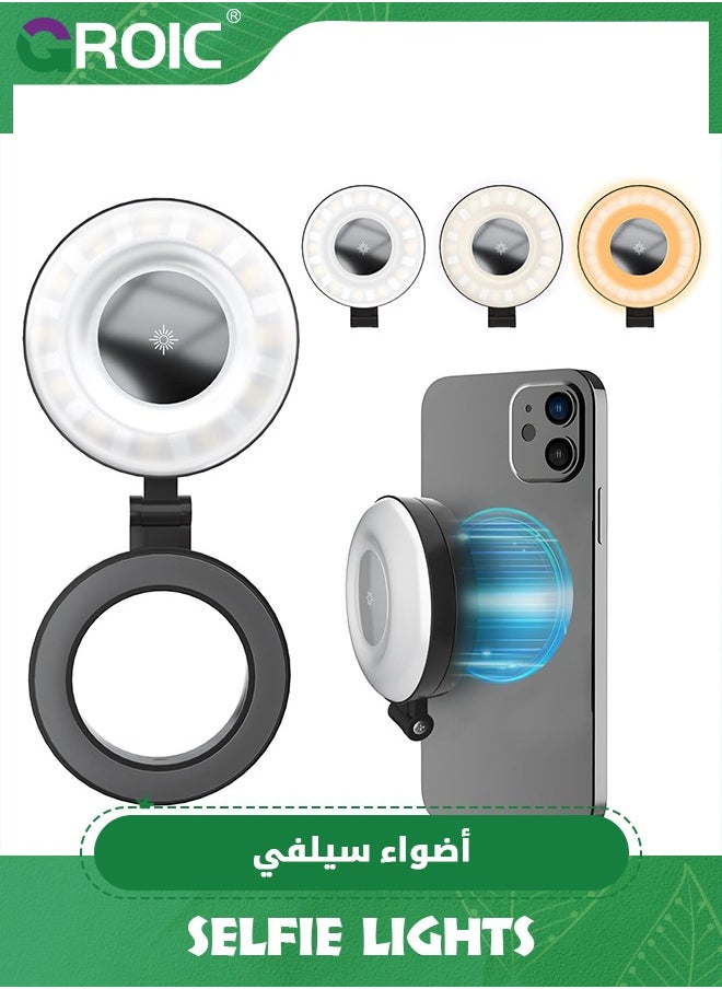 Selfie Light for Phone, Rechargeable Magnetic Fill Light, Adjusted 3 Light Modes 180° Flip Ring Light for Makeup, Video, TikTok, Vlog, Travel Photography, Compatible with iPhone and Android