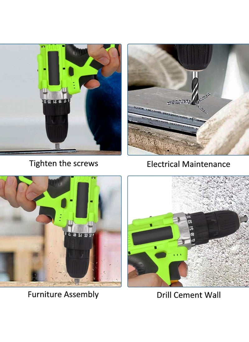 21V Cordless Drill, Power Drill Set with 2 Batteries and Charger, Multifunctional Rechargeable Handheld Electric Screwdriver Electric Drill Drivers Built-in LED, with 2-Speed, 25 Torque Setting