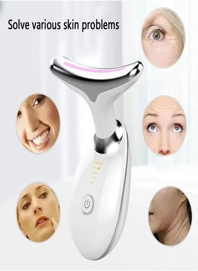 Electric LED Vibration Face and Neck Massager, Beauty Device Lifting and Tighten Massager, Triple-Action Wrinkle Remover for Skin Care, Tightening, and Smoothness