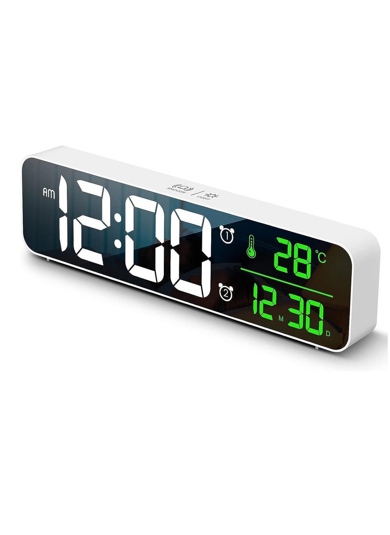 Digital Clock Large Display - LED Electric Alarm Clock for Bedrooms - Date & Temperature Display - Automatic Brightness Dimmer - Stylish and Simple - White