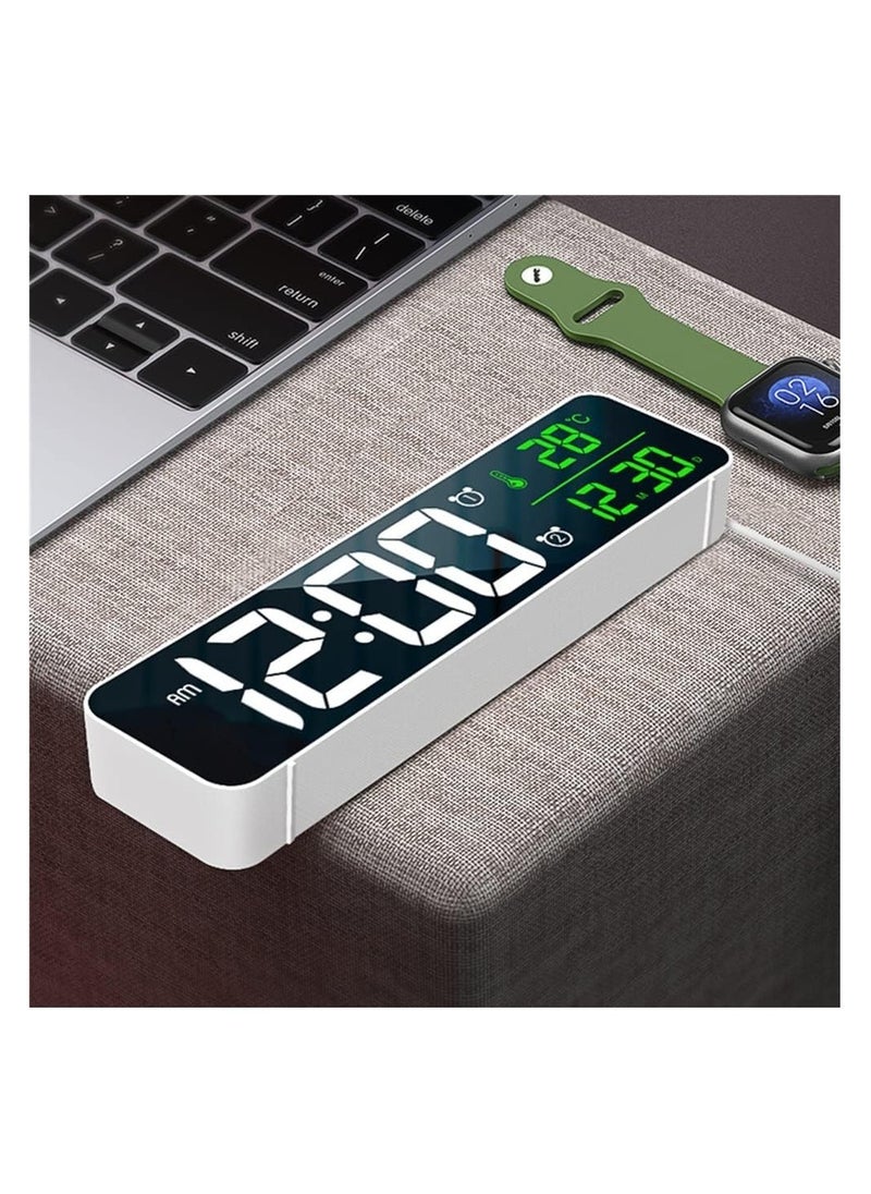Digital Clock Large Display - LED Electric Alarm Clock for Bedrooms - Date & Temperature Display - Automatic Brightness Dimmer - Stylish and Simple - White