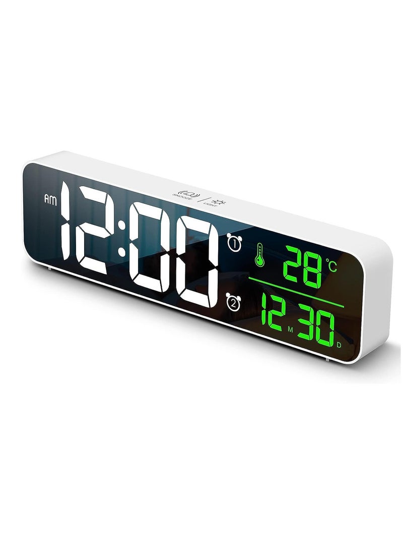 Digital Clock Large Display - LED Electric Alarm Clock for Bedrooms - Date & Temperature Display - Automatic Brightness Dimmer - Stylish and Simple - White